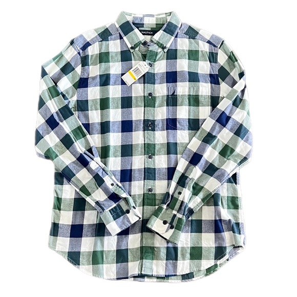 Nautica Other - Nautica Blue/Green/White Men's Plaid Button Down Long Sleeve Shirt Size M